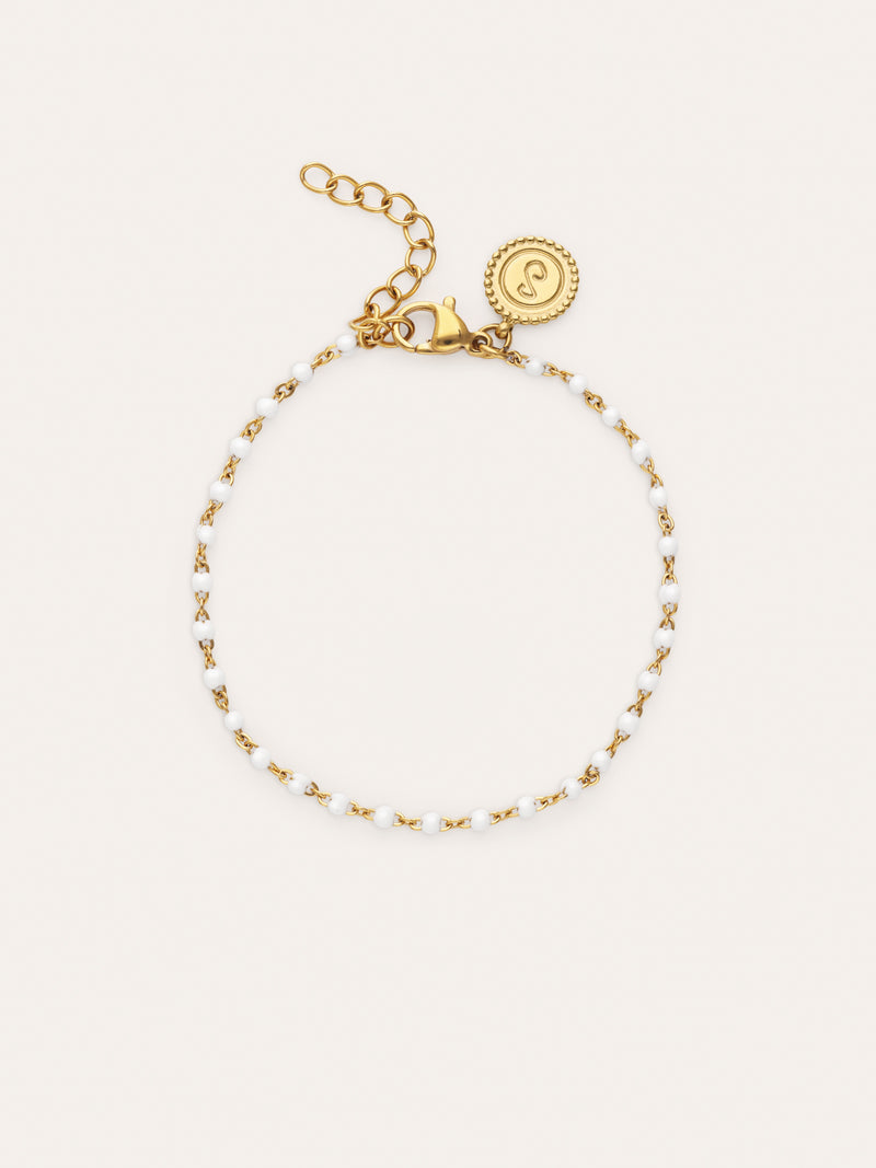 Pulseira Dots Enamel Blanco Aço Banho de Ouro