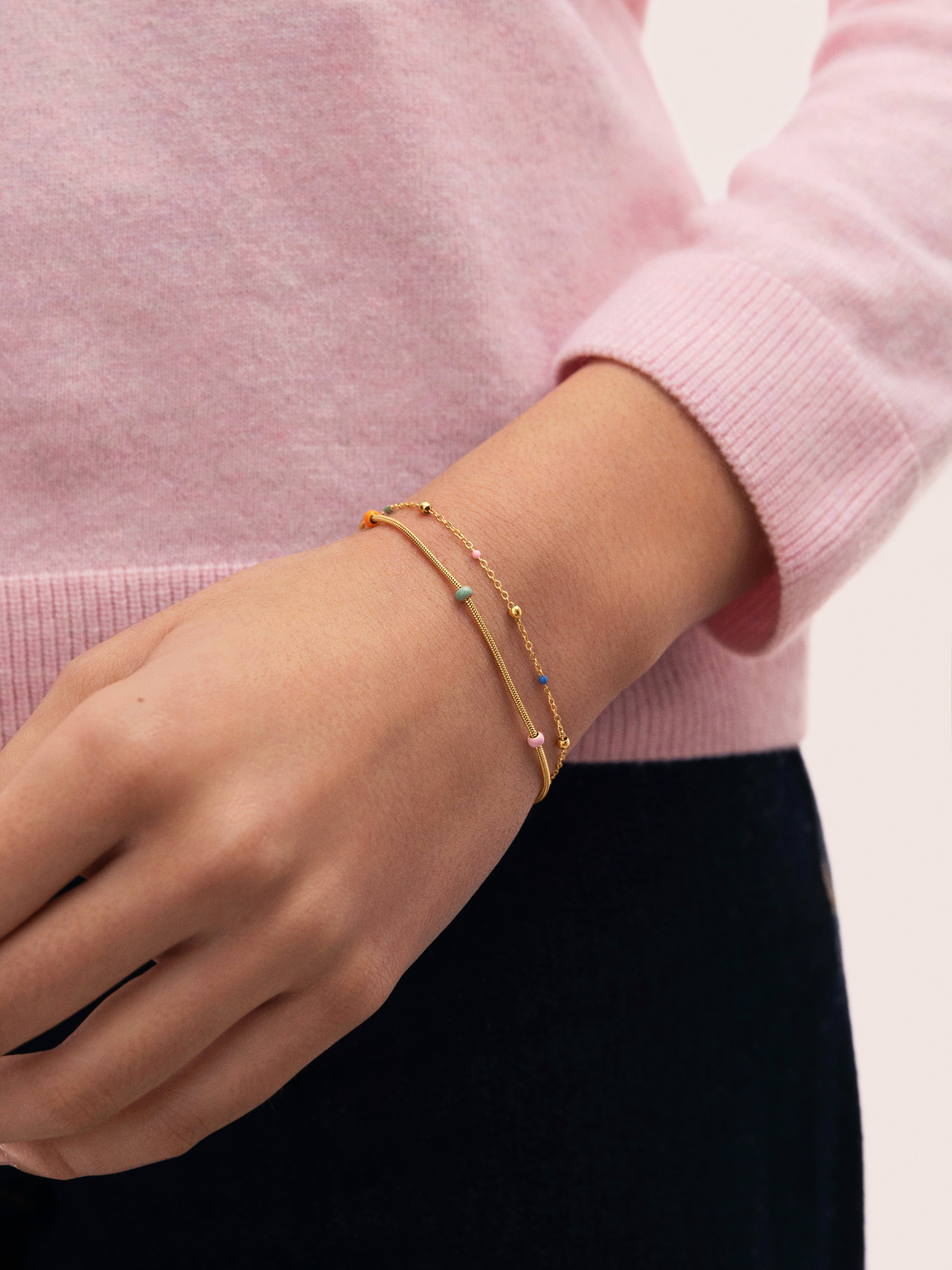 Pulsera Doble Carla Enamel Acero Baño Oro