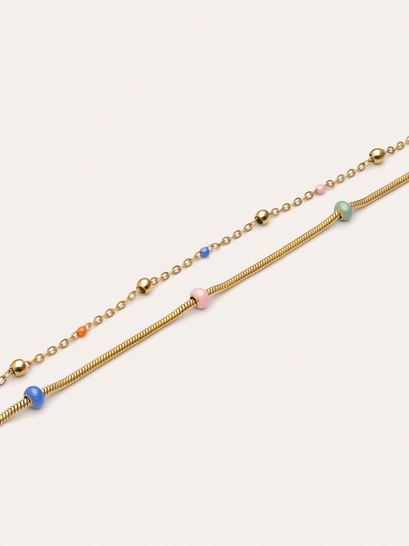 Pulseira Doble Carla Enamel Aço Banho de Ouro