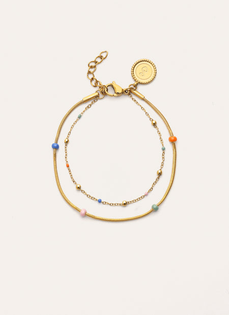 Pulsera Doble Carla Enamel Acero Baño Oro