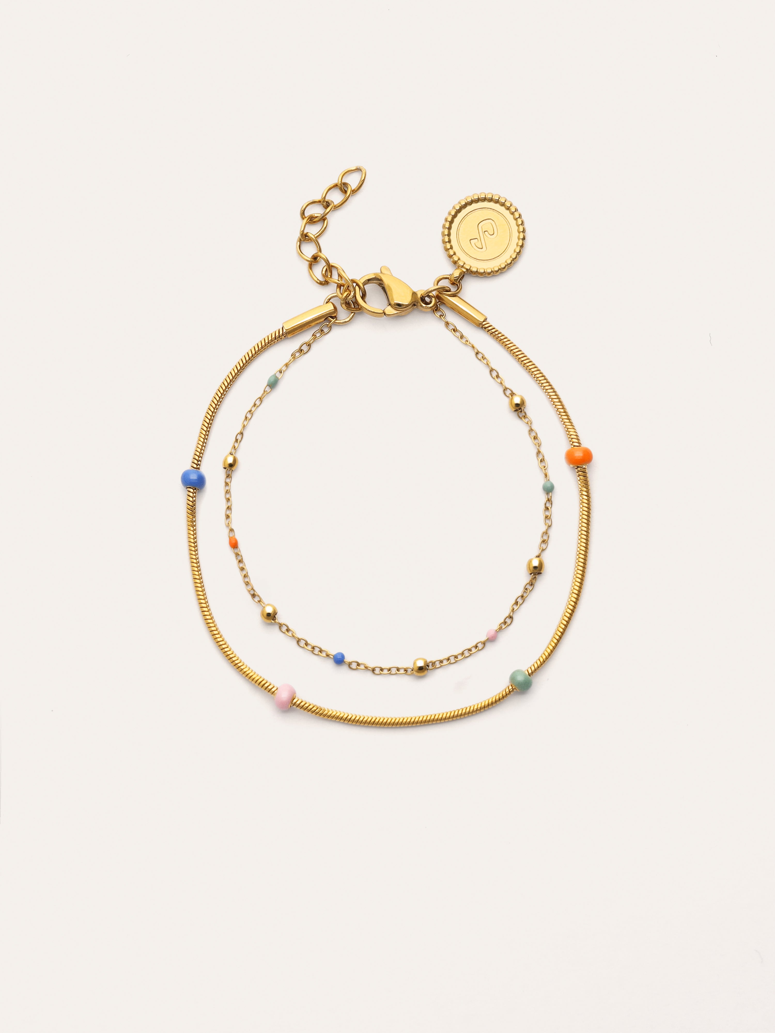 Pulsera Doble Carla Enamel Acero Baño Oro
