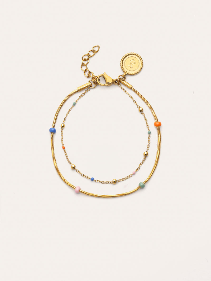 Pulseira Doble Carla Enamel Aço Banho de Ouro