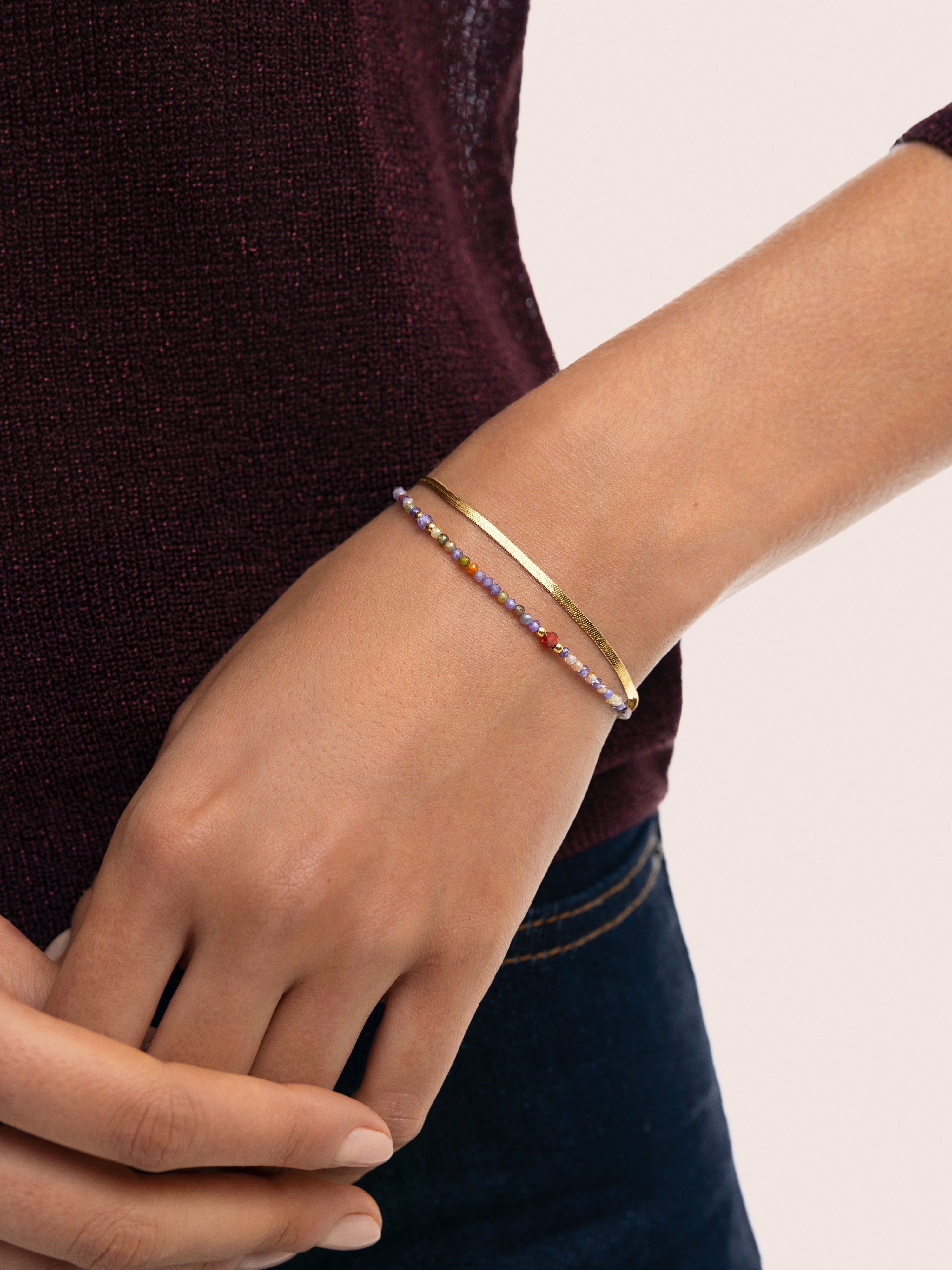 Crystals Lisse Doppel-Armband, Edelstahl, vergoldet