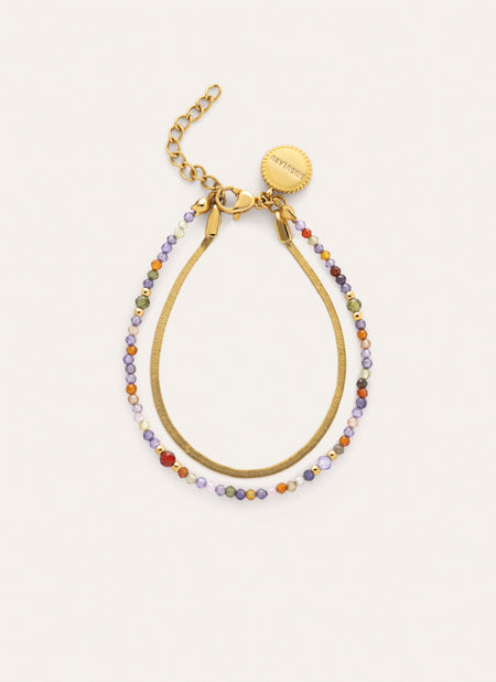 Pulsera Doble Crystals Lisse Acero Baño Oro