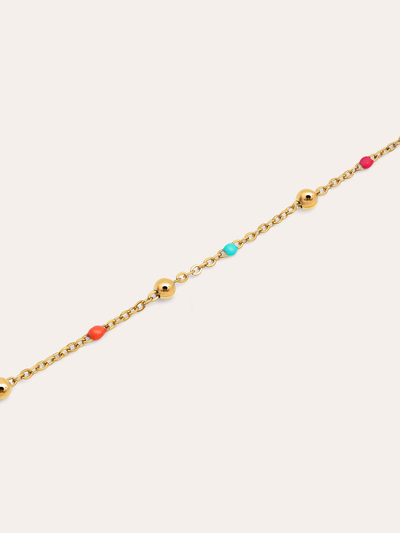 Pulseira Dots L Colors Enamel Aço Banho de Ouro