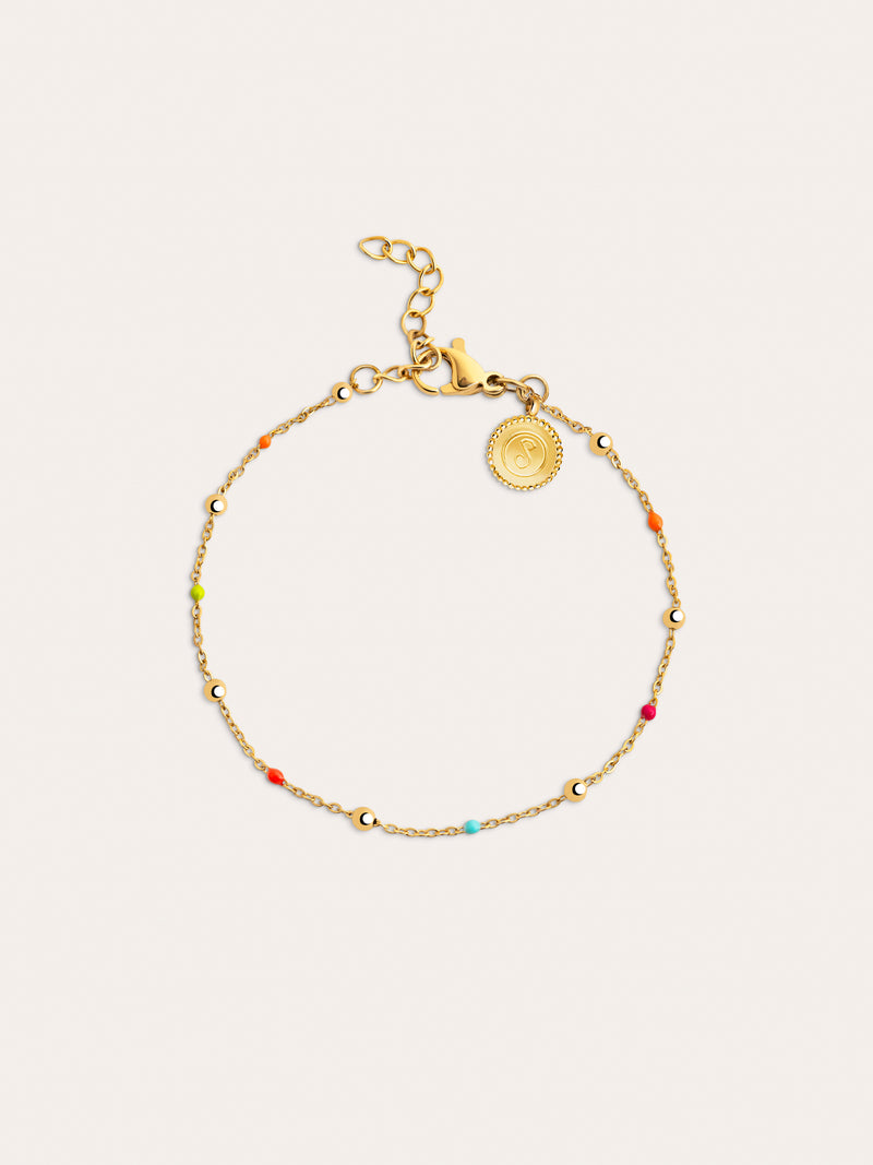 Pulseira Dots L Colors Enamel Aço Banho de Ouro