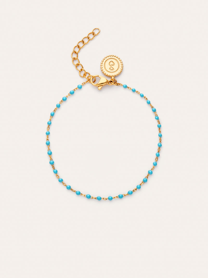 Pulseira Dots Turquoise Enamel Aço Banho de Ouro
