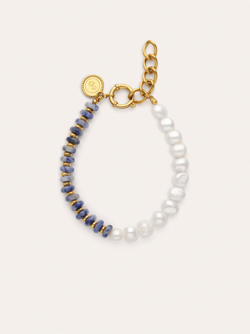 Indigo Pearl Armband Edelstahl mit 18kt Goldbeschichtung