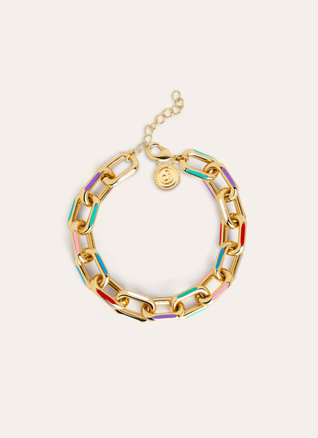 Link Rainbow Enamel Gold Bracelet