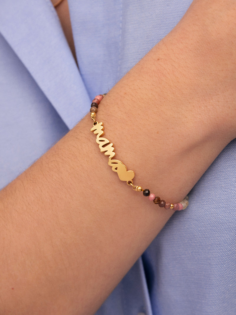 Pulsera Mamá Heart Tourmaline Acero Baño Oro