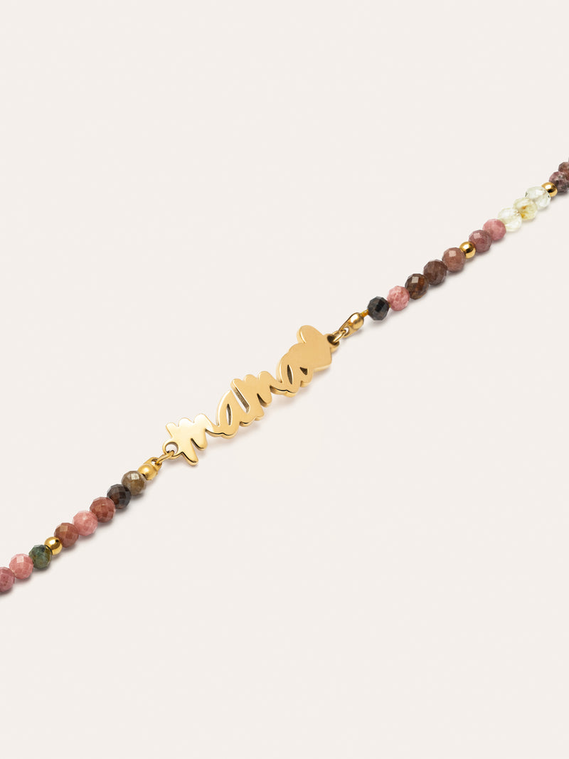 Pulsera Mamá Heart Tourmaline Acero Baño Oro