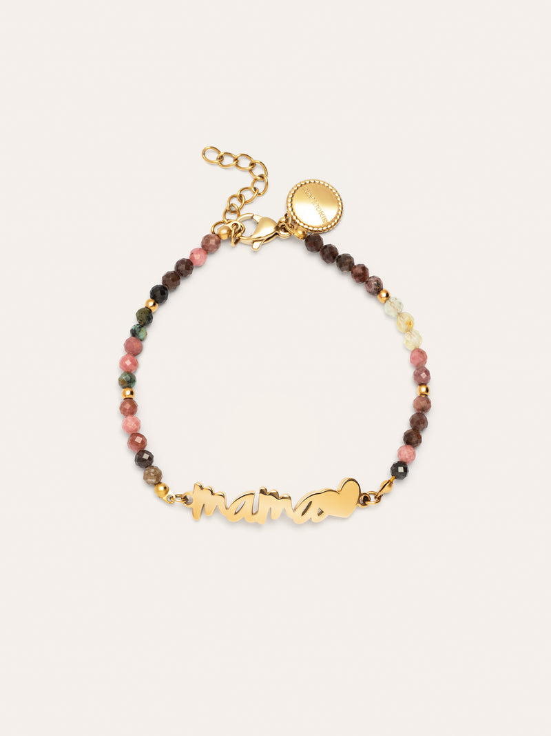 Pulsera Mamá Heart Tourmaline Acero Baño Oro