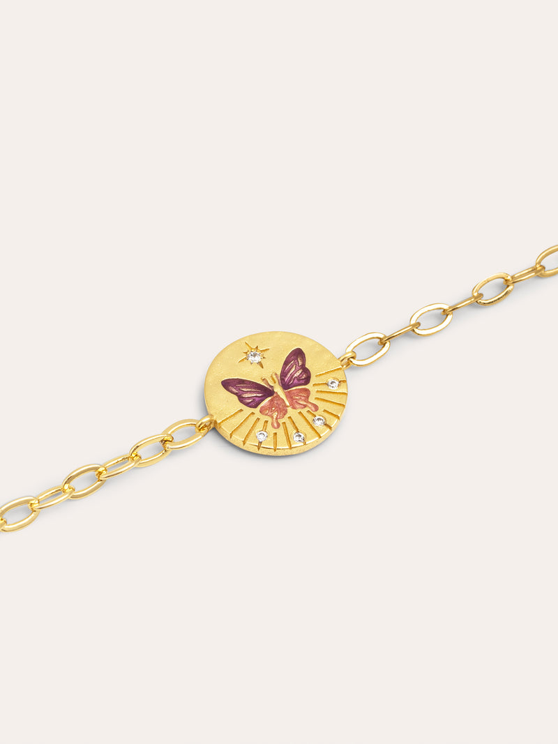 Pulsera Medallion Butterfly Rose Baño Oro