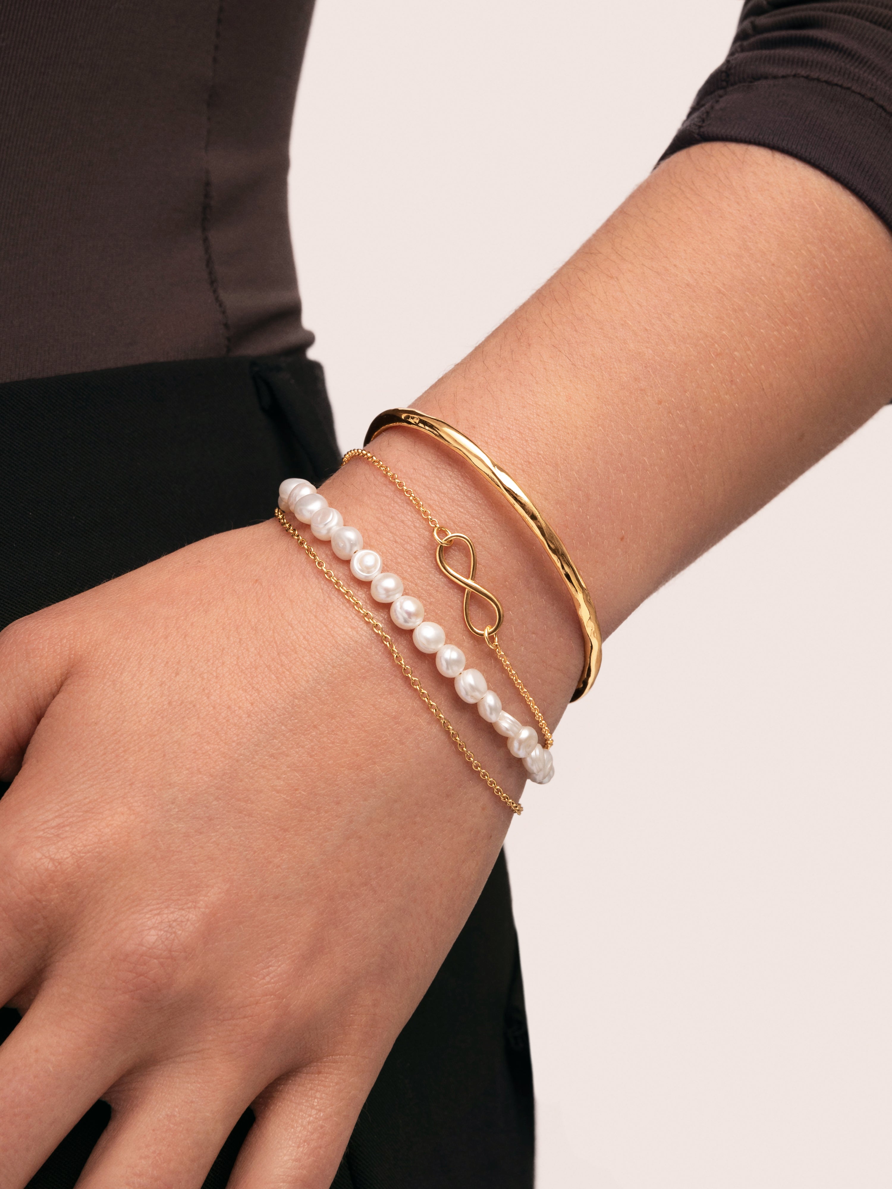 Pulsera Pearl Chain Acero Baño Oro