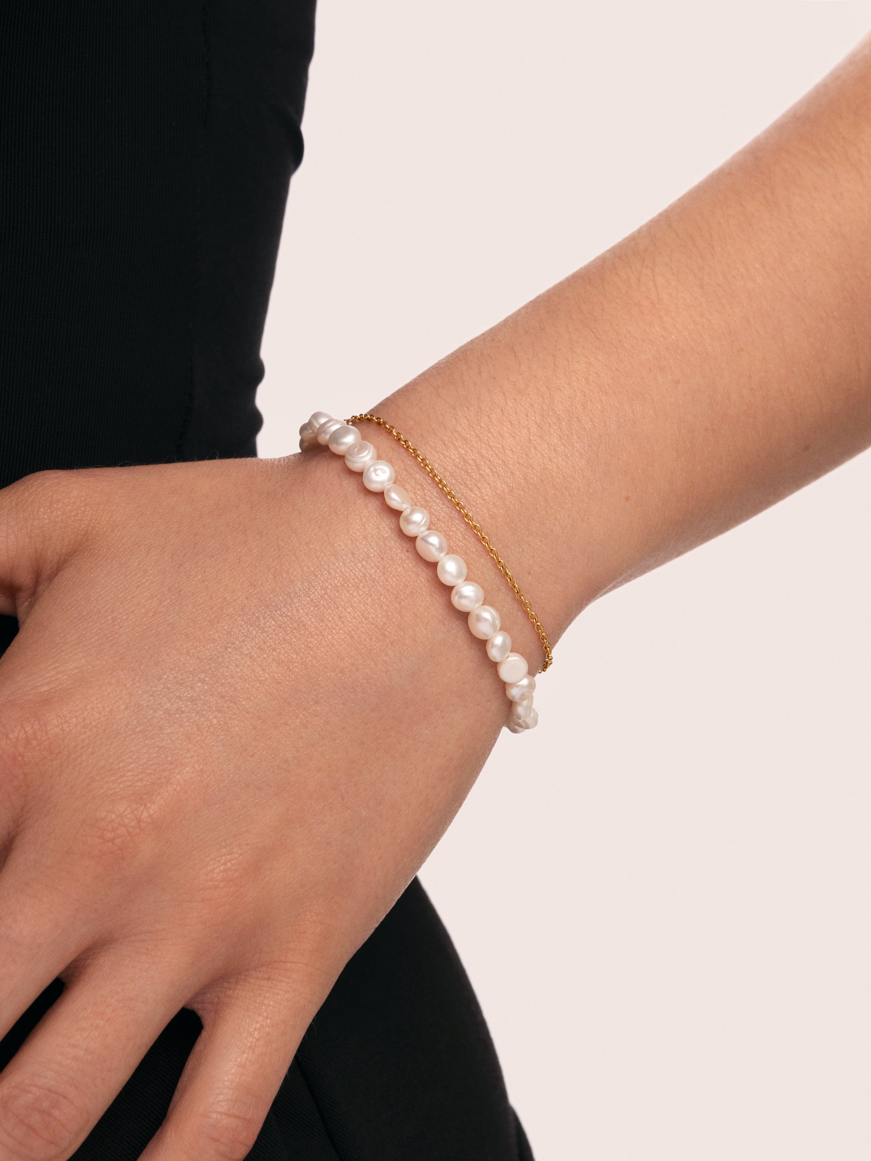 Pulsera Pearl Chain Acero Baño Oro
