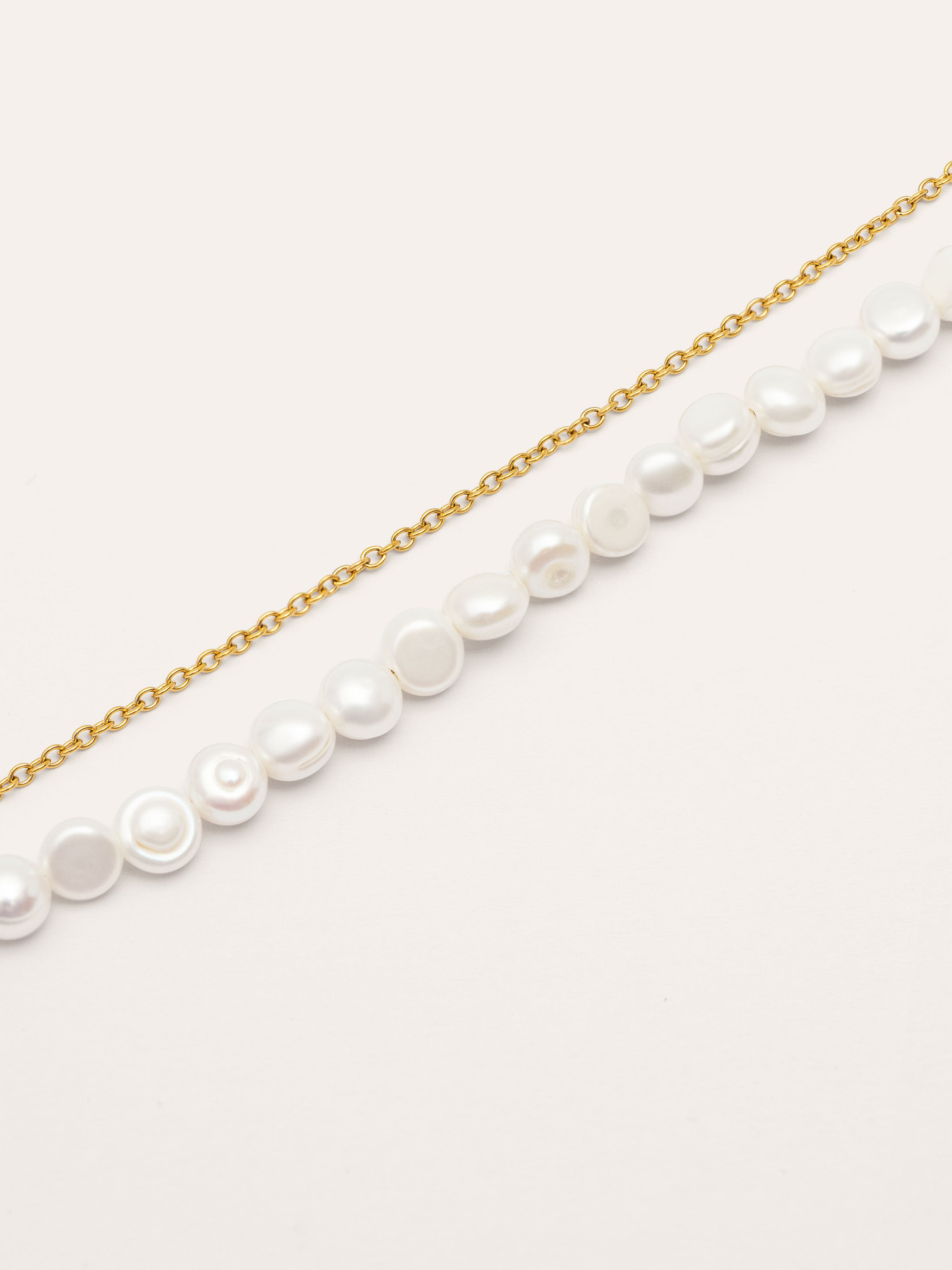 Pulsera Pearl Chain Acero Baño Oro