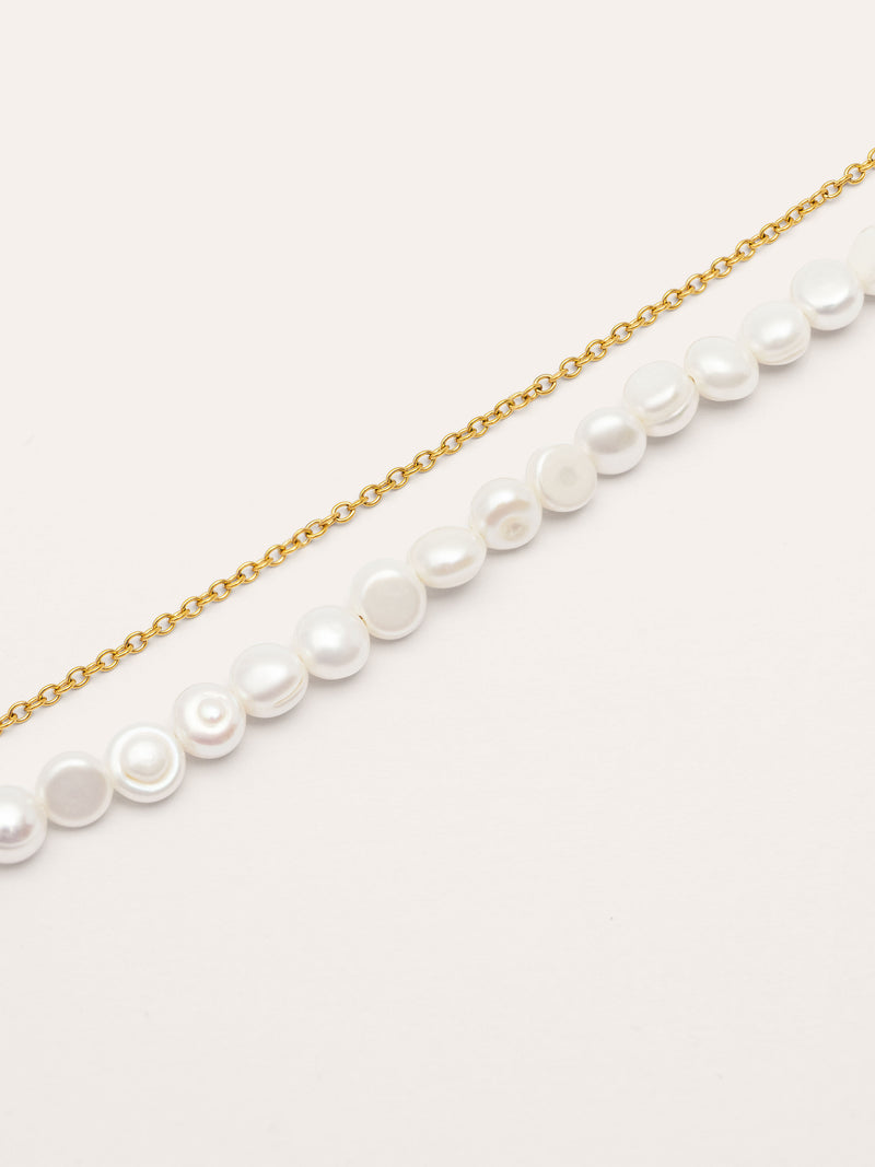 Pulsera Pearl Chain Acero Baño Oro