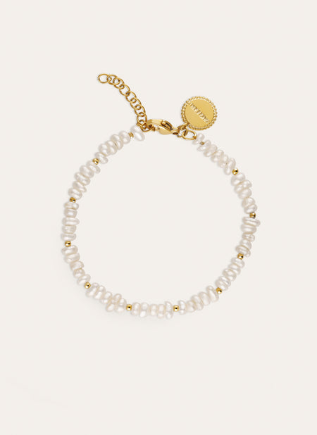 Pulsera Pearls Dots Acero Baño Oro
