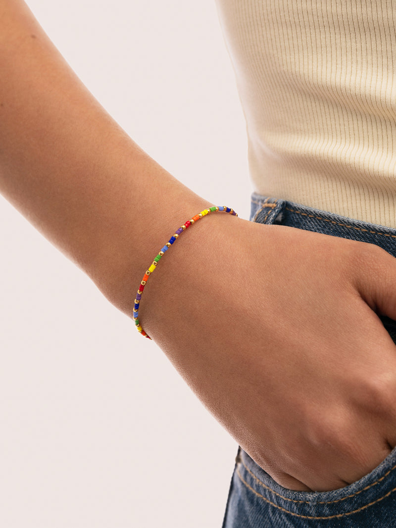 Pulseira Cores Arco-Íris Aço Banho Ouro