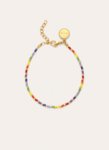 Pulseira Cores Arco-Íris Aço Banho Ouro