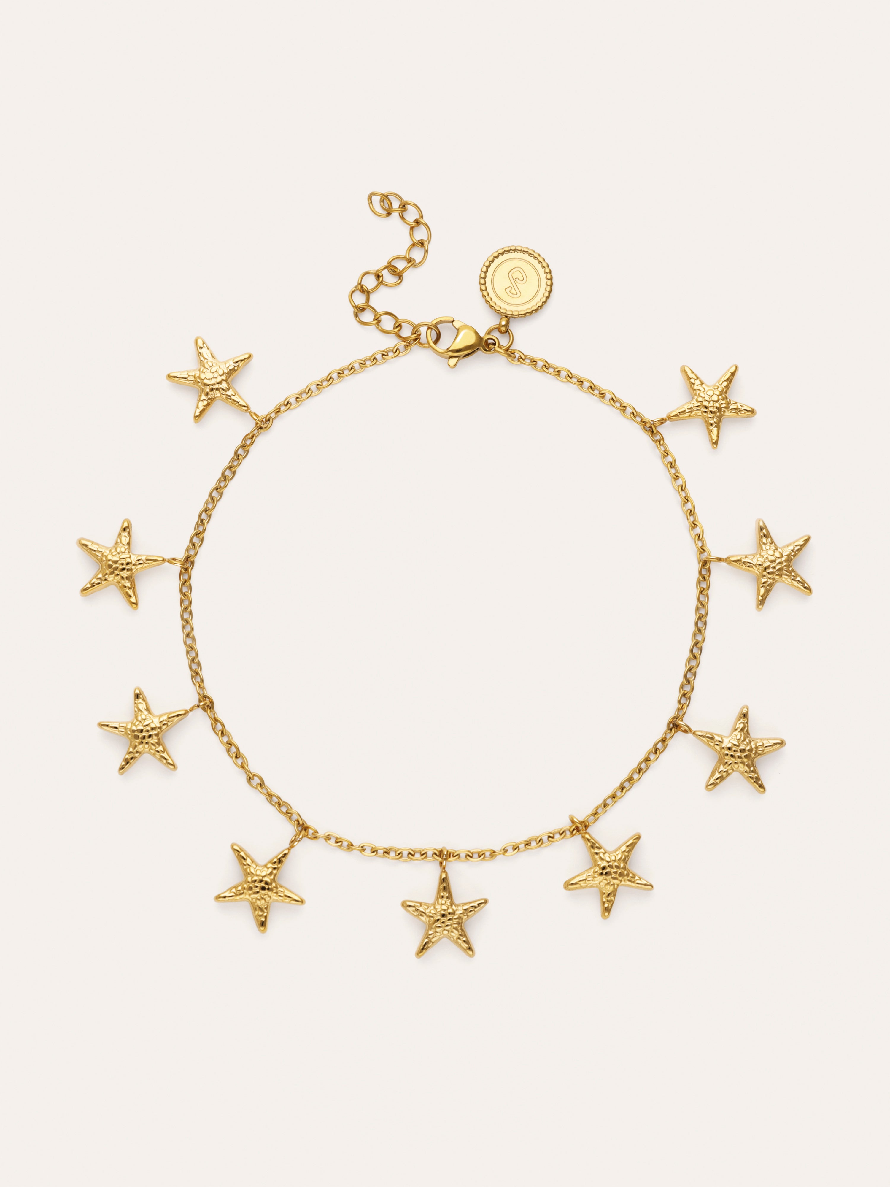 Tobillera Estrellas del Mar Acero Baño Oro
