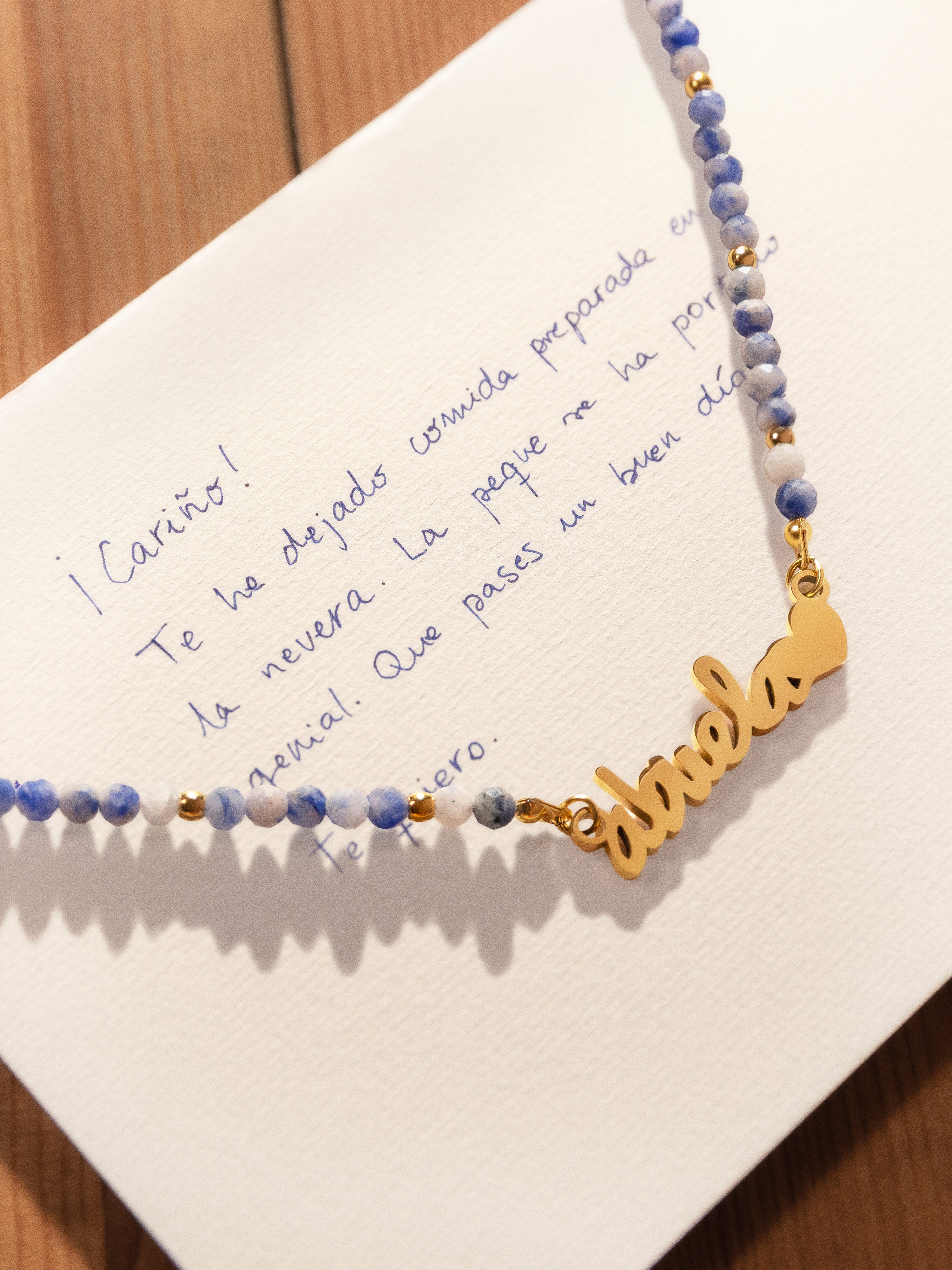 Colar Abuela Heart Cianita Aço Banho de Ouro