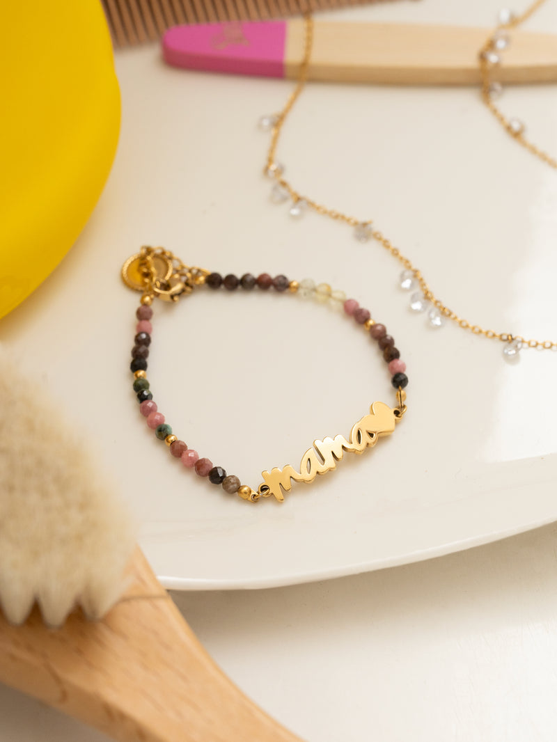 Pulsera Mamá Heart Tourmaline Acero Baño Oro