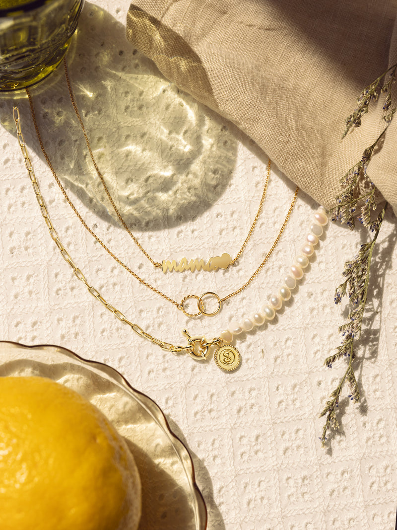 Mom Heart Necklace Silver 18kt Gold Plated