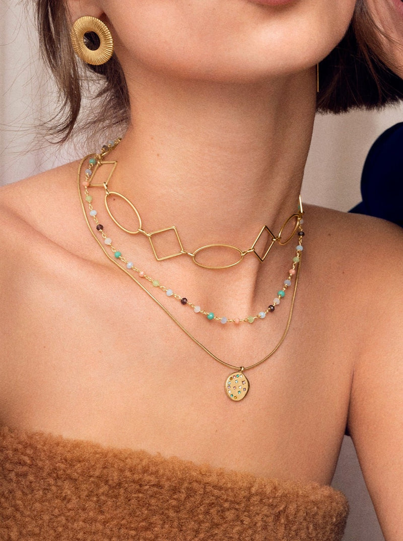 Rhomb & Oval Halsband Edelstahl, vergoldet