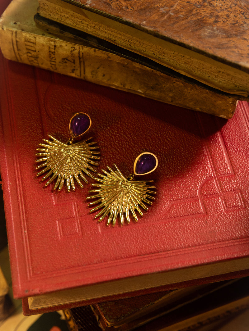 Purple Catalina Stainless Steel Gold Earrings