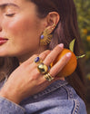 Anillo Índigo Azul Acero Baño Oro