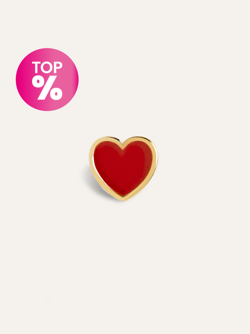 Pendiente Suelto Heart Red Enamel Plata Baño Oro