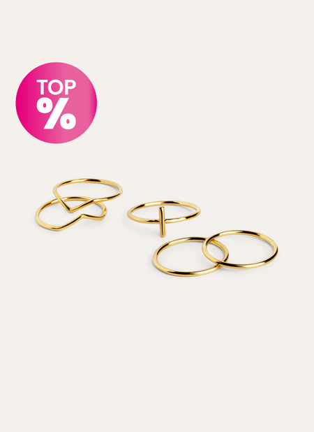 5er Set Ringe Nefertiti Edelstahl, Vergoldet 