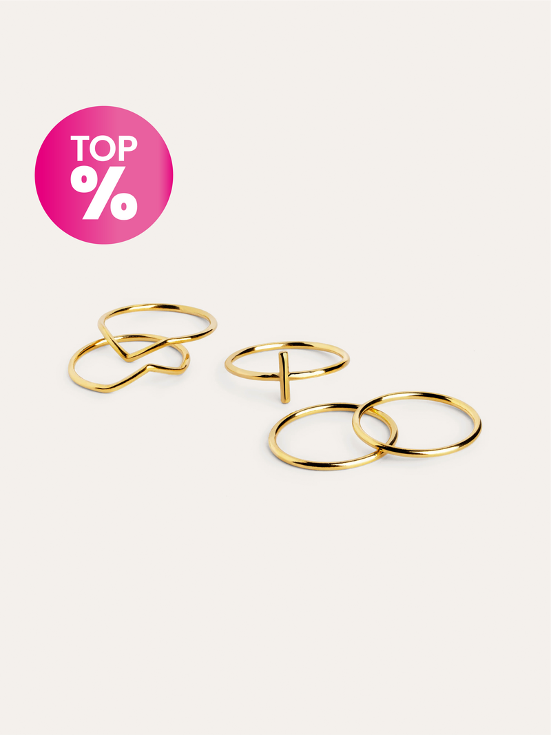 Pack 5 Anillos Nefertiti Acero Baño Oro
