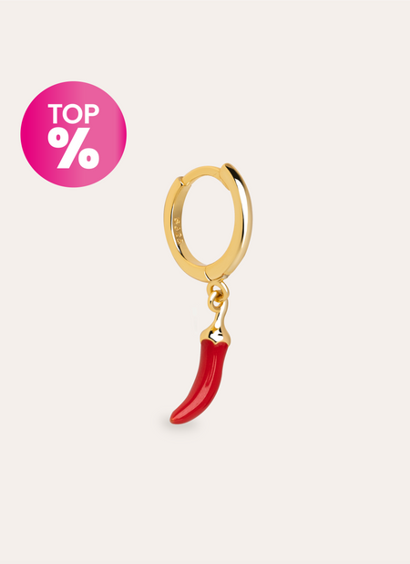 Chili Enamel Creolen Einzelner Ohrring Silber, vergoldet