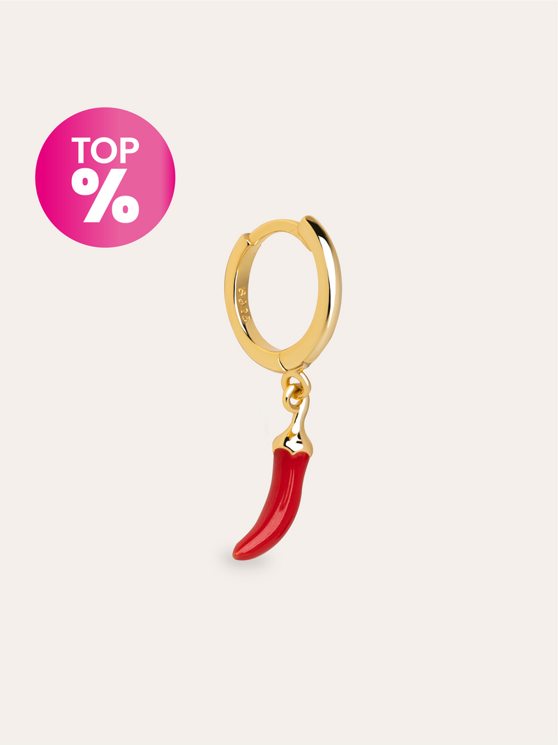 Pendiente Suelto Aro Chili Enamel Plata Baño Oro