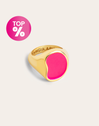 Anillo Signet Bean Neon Pink Enamel Baño Oro