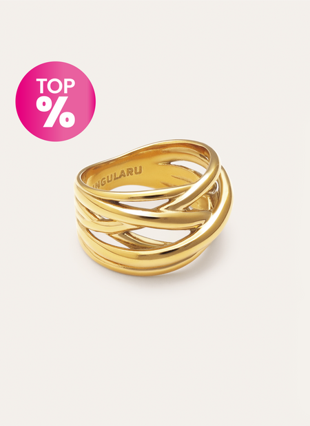Anillo Triple Cross Acero Baño Oro