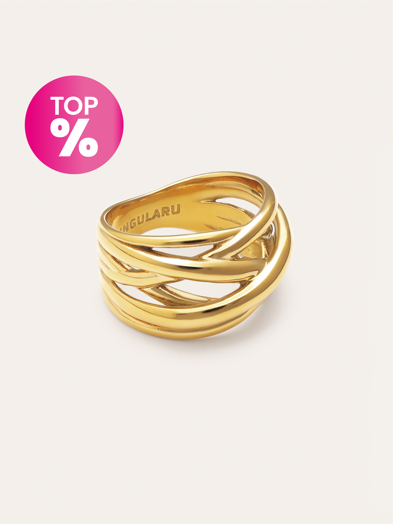 Anillo Triple Cross Acero Baño Oro