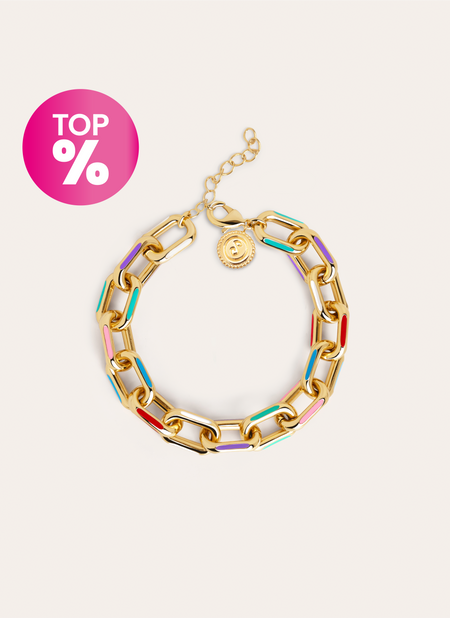 Link-Armband Rainbow Emaille Edelstahl mit Goldbeschichtung