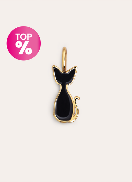 Salem Katze Emaille  Schwarz Charm, vergoldet
