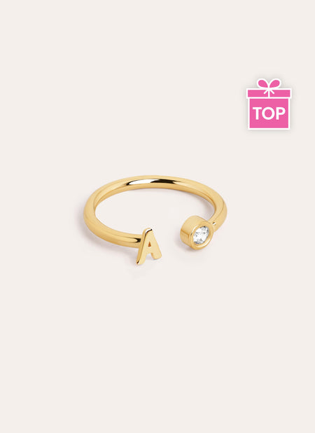 Anillo Personalizado Letter Spark Plata Baño Oro
