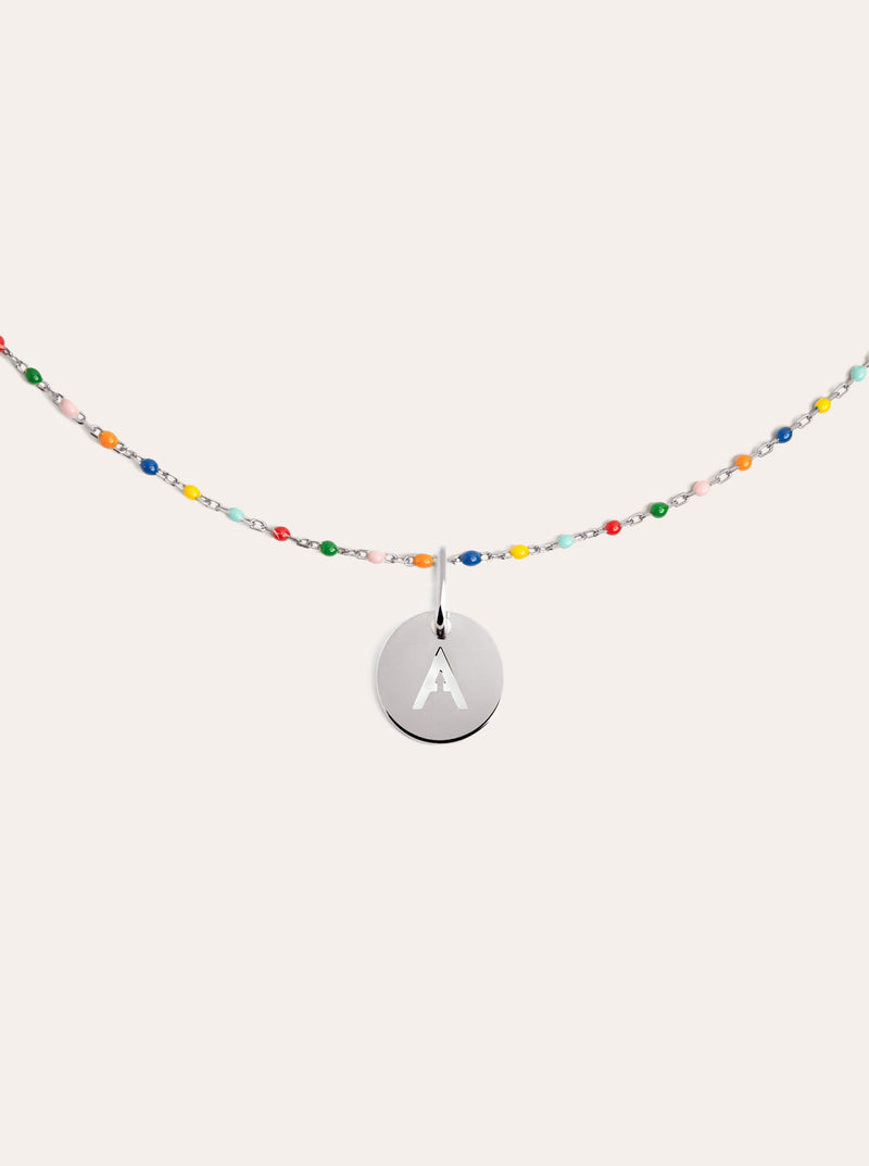 Collar Personalizado Colors Enamel Letter Plata
