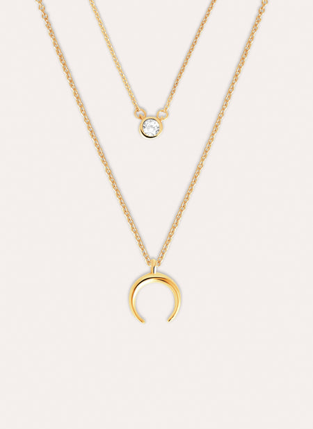 Pack 2 Collares Spark + Mini Moonset Plata Baño Oro