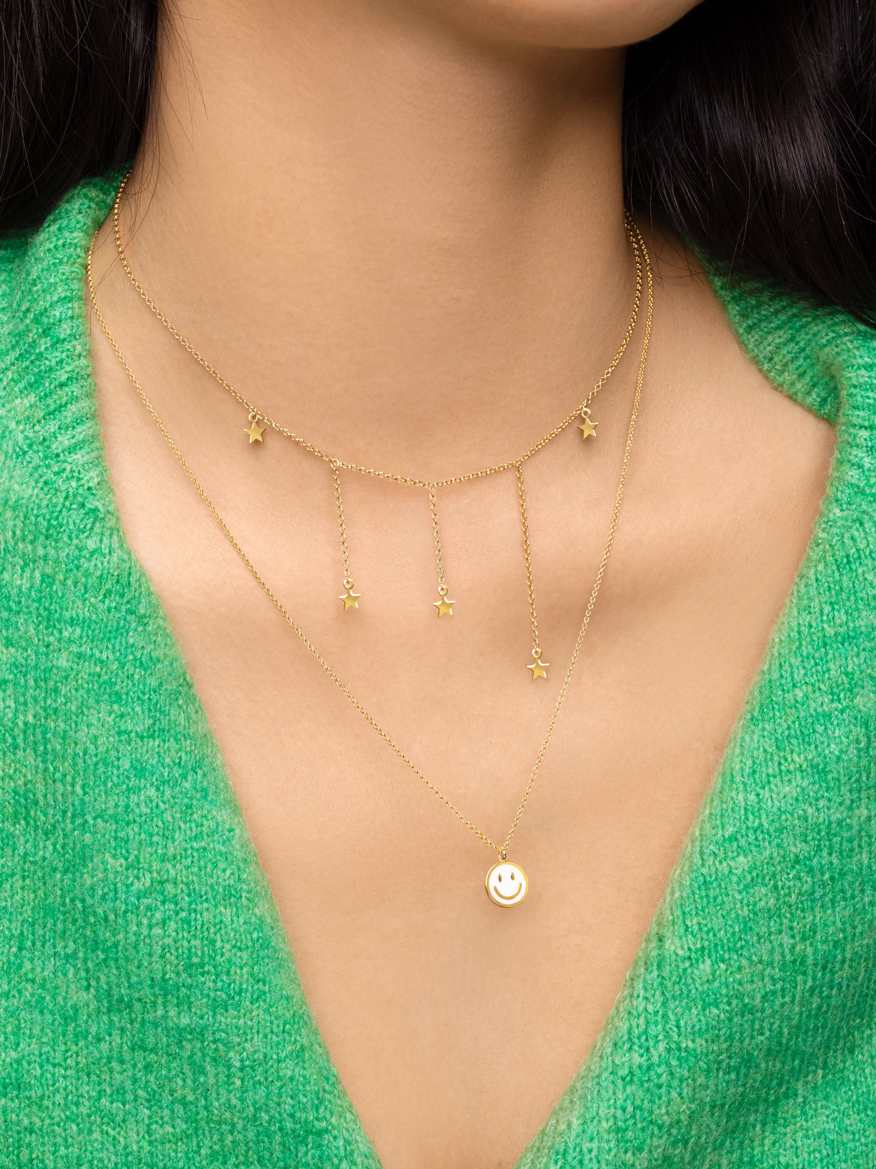 Smiley White Enamel Gold Necklace