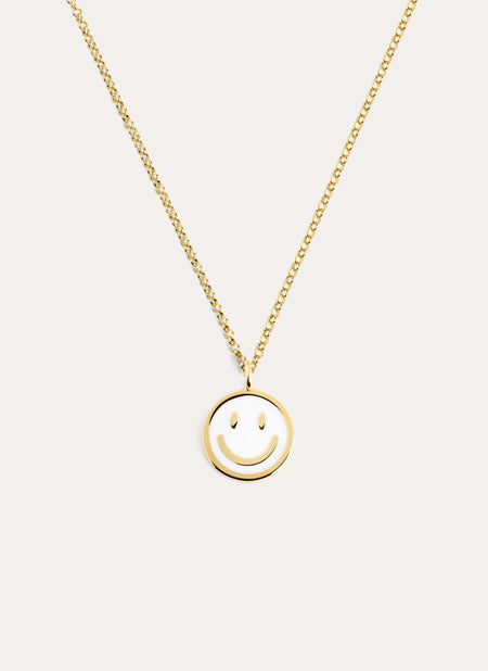 Smiley White Enamel Gold Necklace