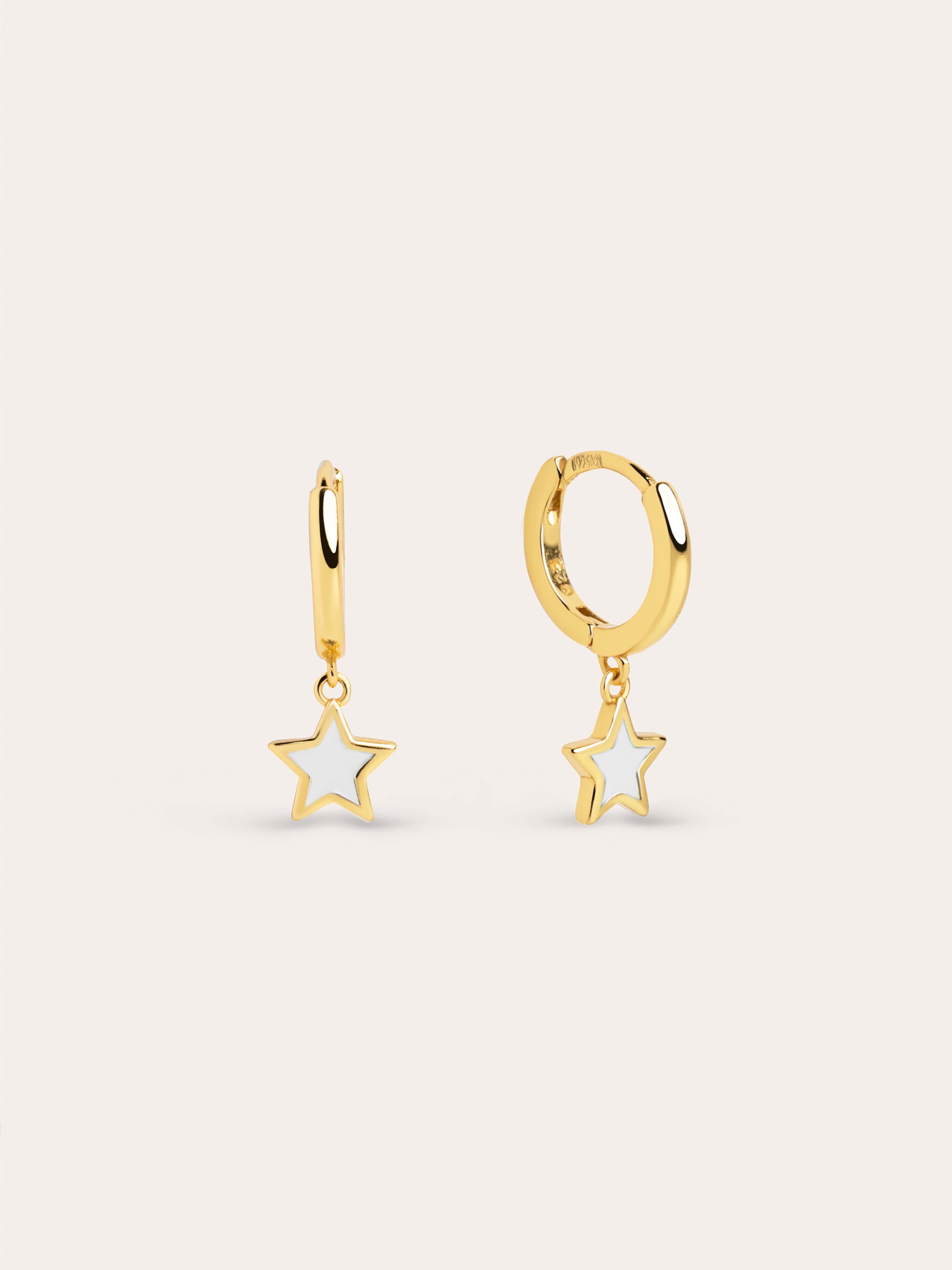 Pendientes Aro Star White Enamel Oro