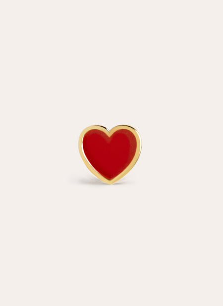 Pendiente Suelto Heart Red Enamel Plata Baño Oro